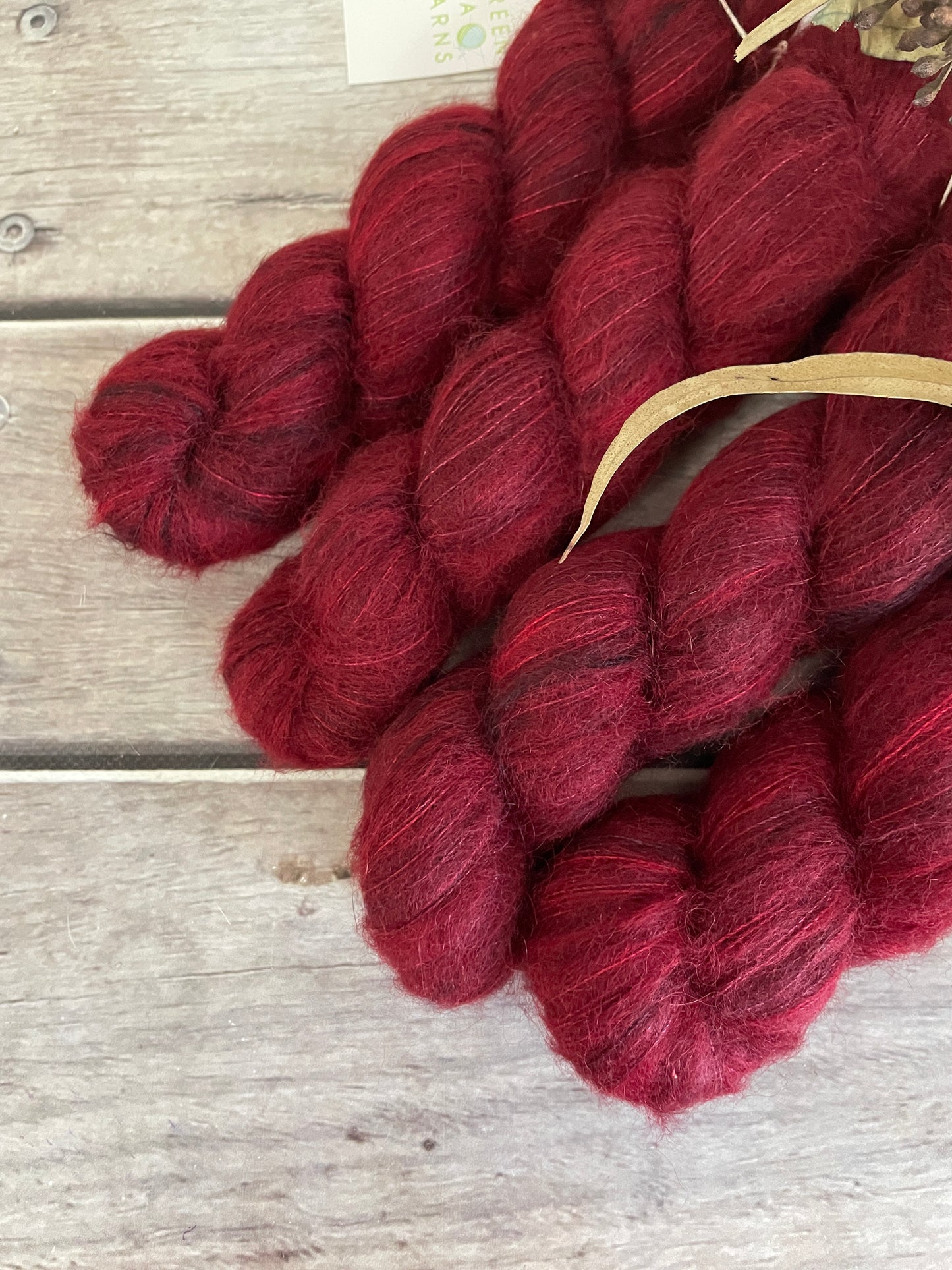 Dark Red Lacquer - 2 ply Suri/merino fluff - Rosemary