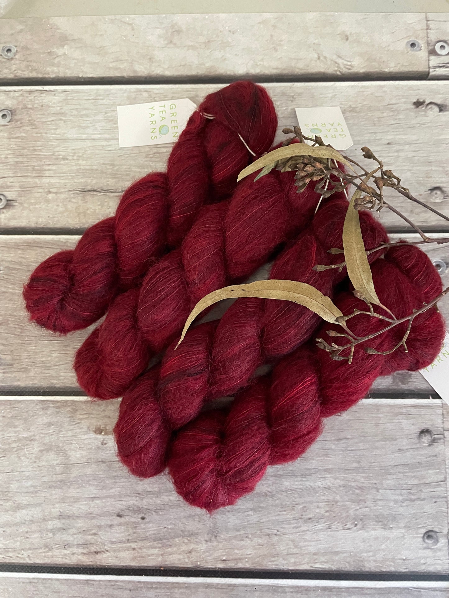 Dark Red Lacquer - 2 ply Suri/merino fluff - Rosemary