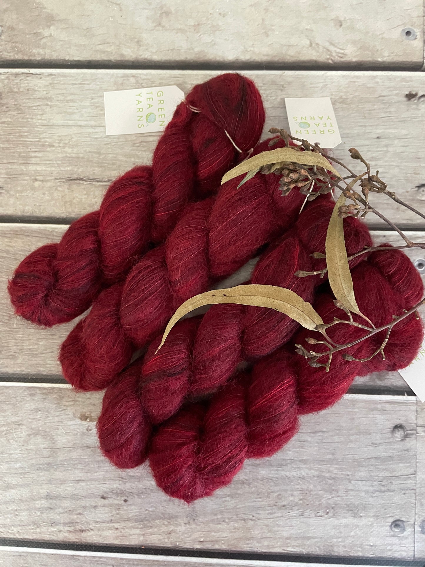 Dark Red Lacquer - 2 ply Suri/merino fluff - Rosemary