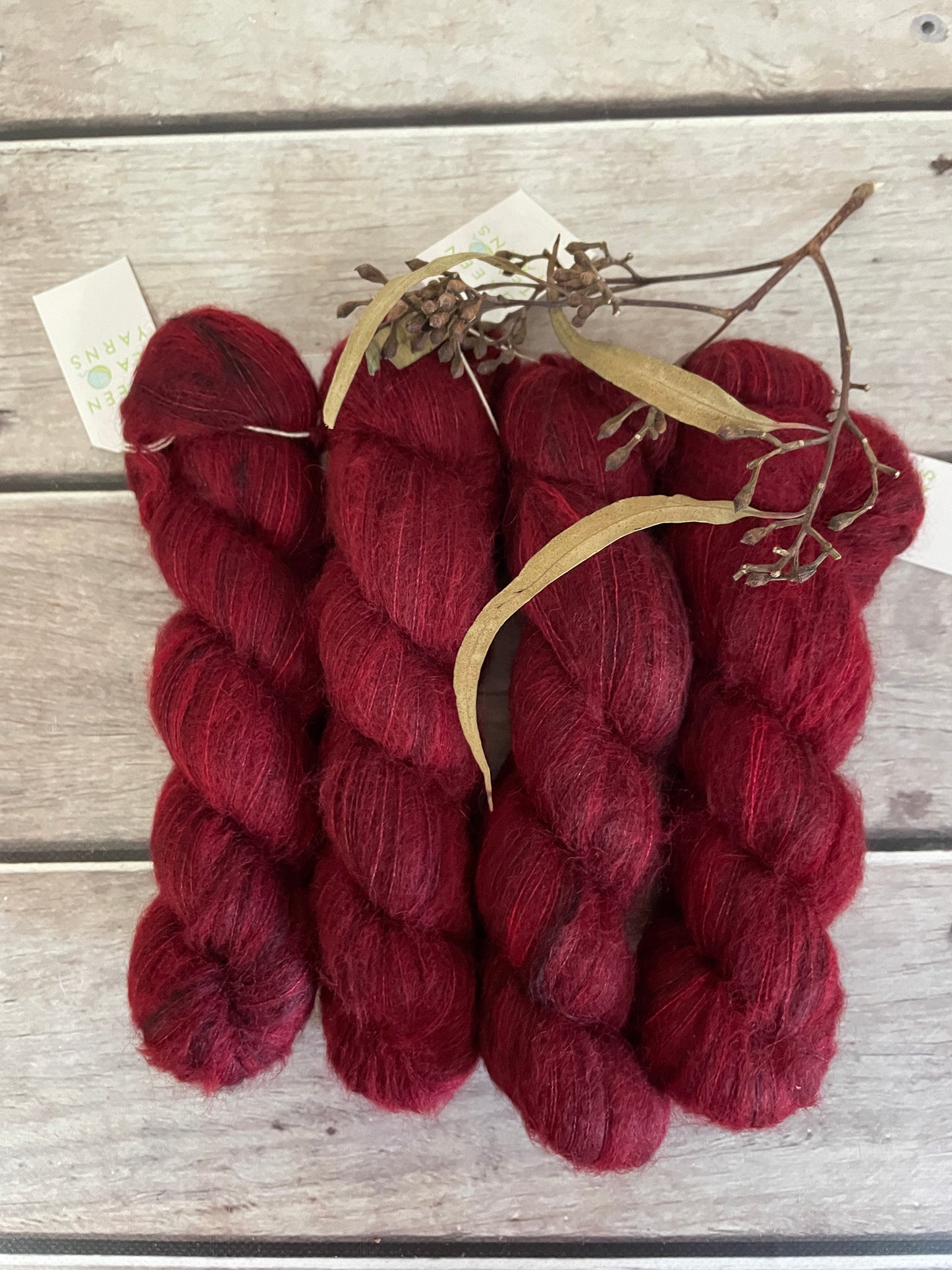 Dark Red Lacquer - 2 ply Suri/merino fluff - Rosemary