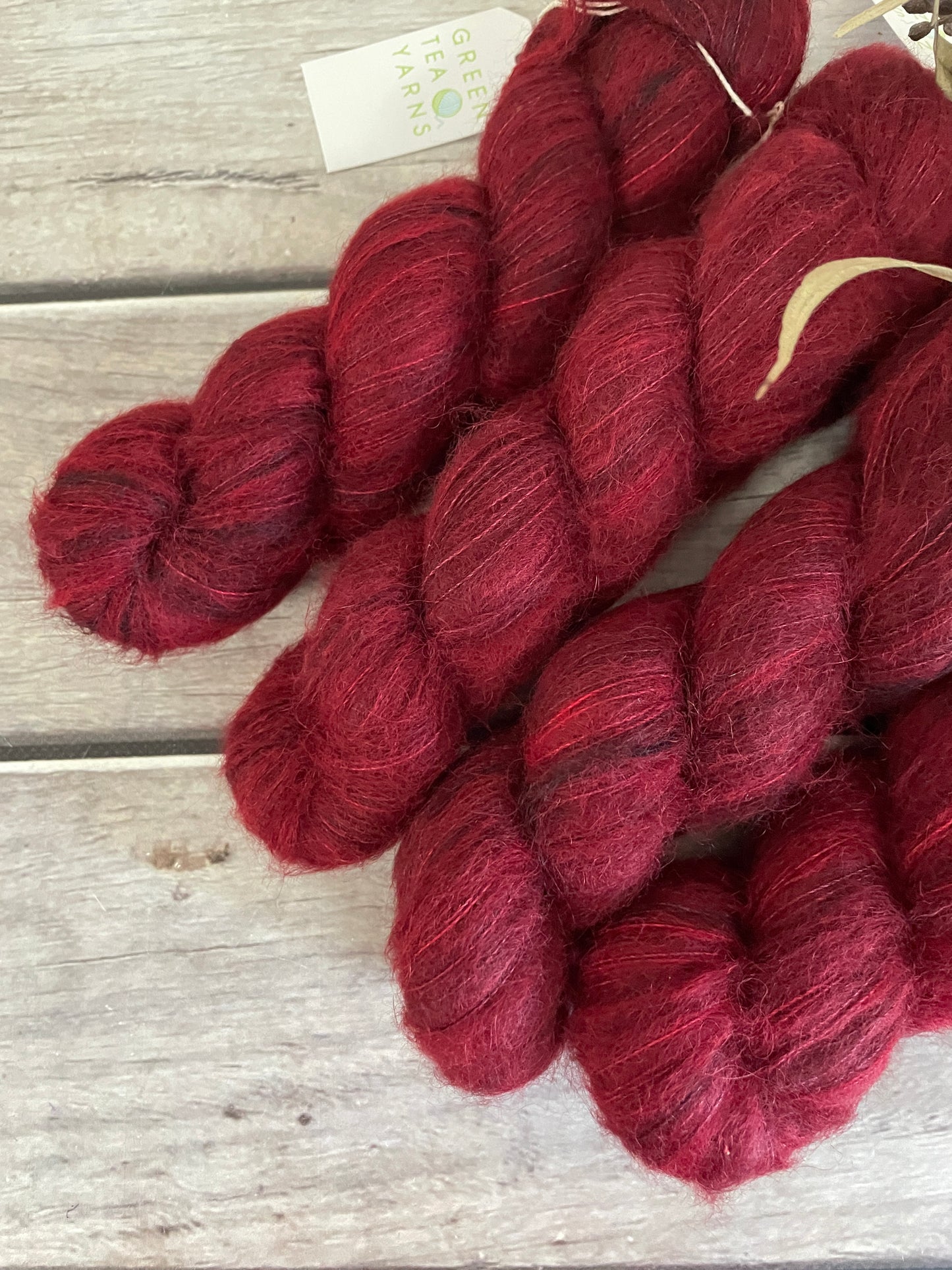 Dark Red Lacquer - 2 ply Suri/merino fluff - Rosemary