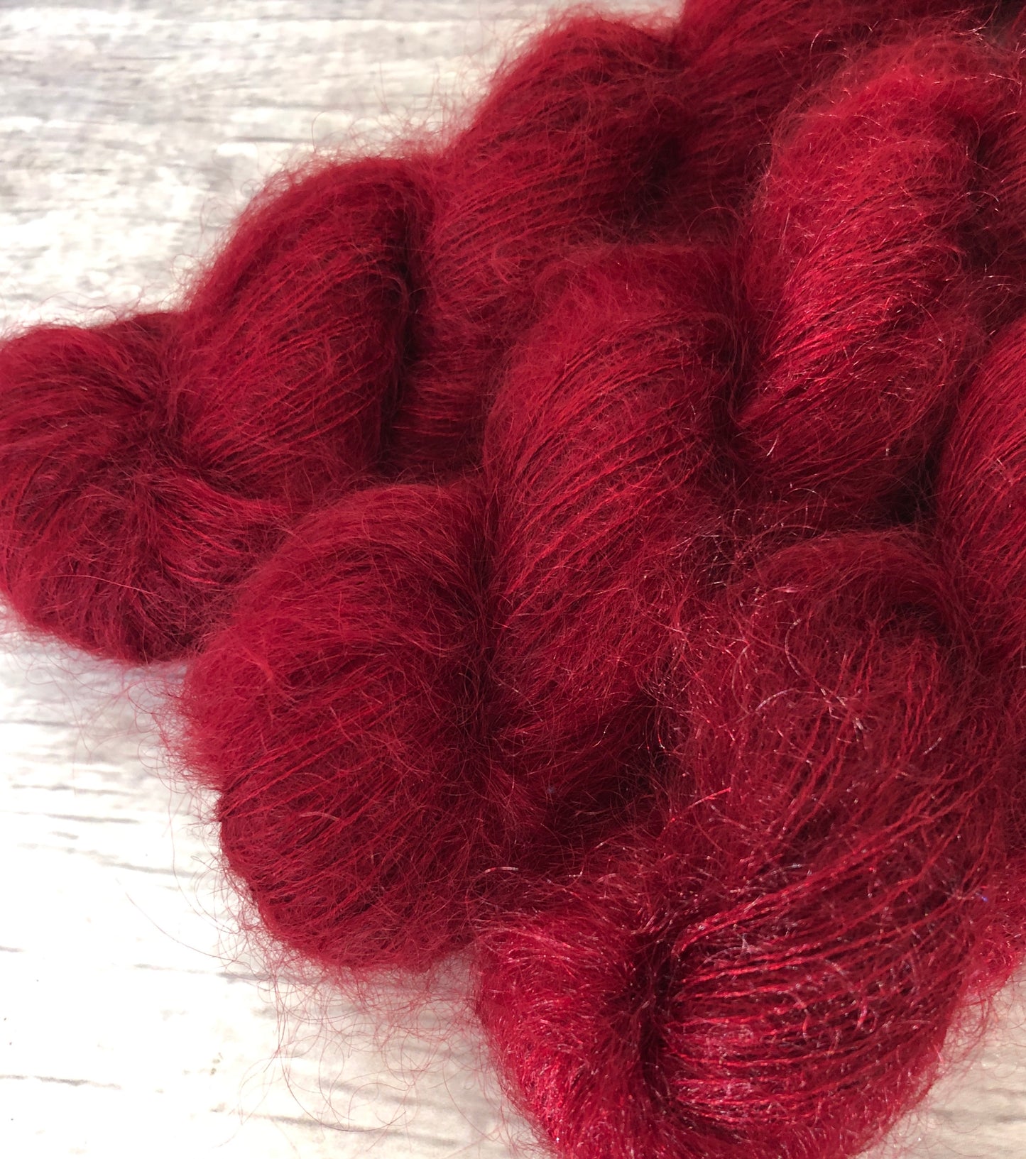 Dark Red Lacquer on ShuiYun - 2 ply lace in Mohair and silk