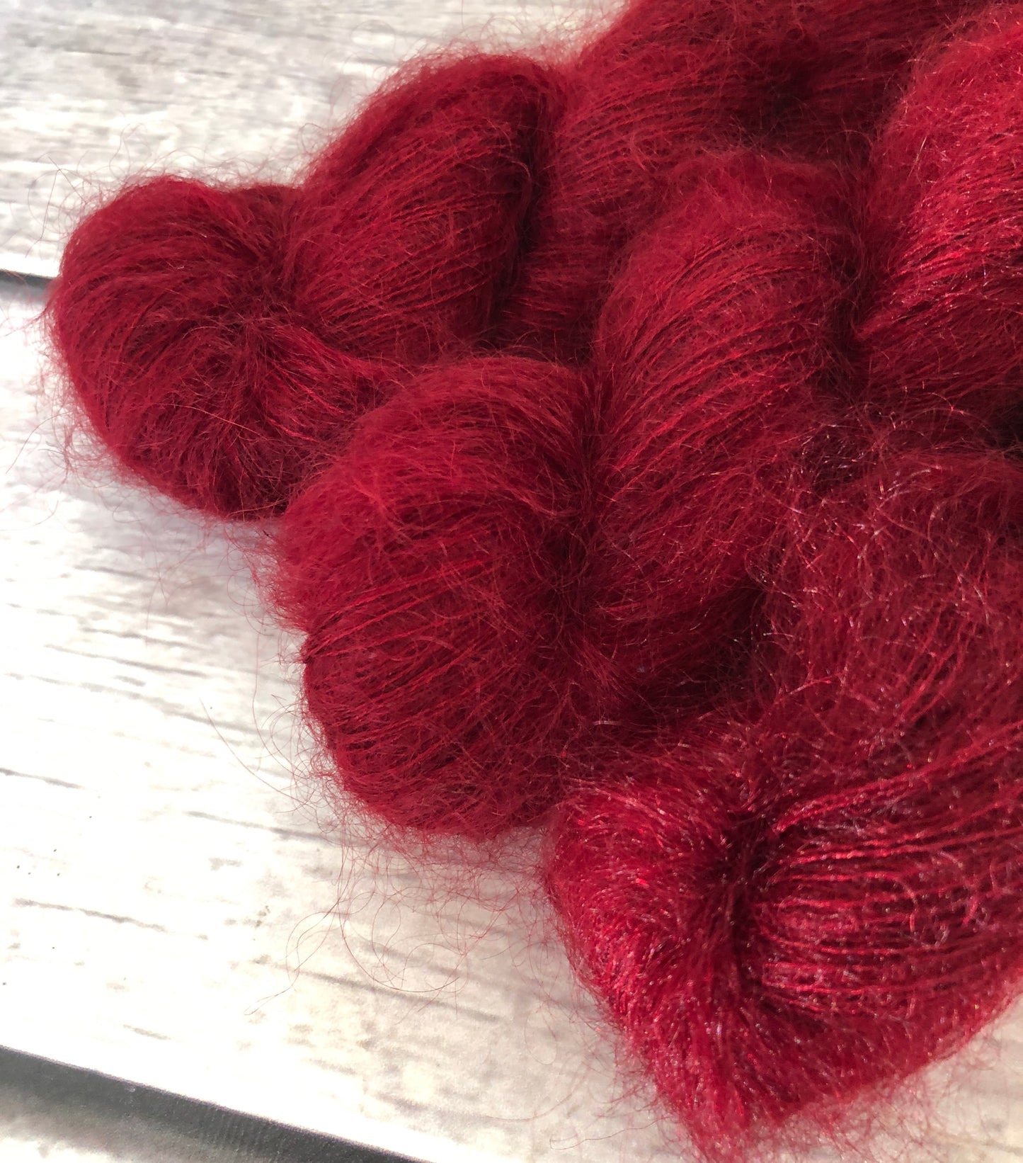 Dark Red Lacquer on ShuiYun - 2 ply lace in Mohair and silk